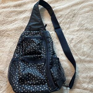 Thirty-One Navy Polka Dot Crossbody Bag with adjustable strap